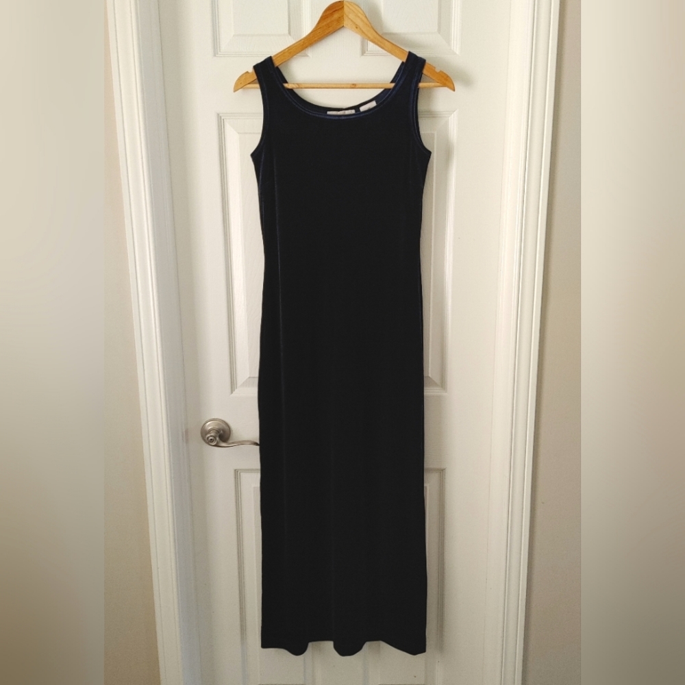 Vintage 🔄 Jessica || Crushed Velvet Sleeveless Maxi Dress, 8P, Navy Blue
